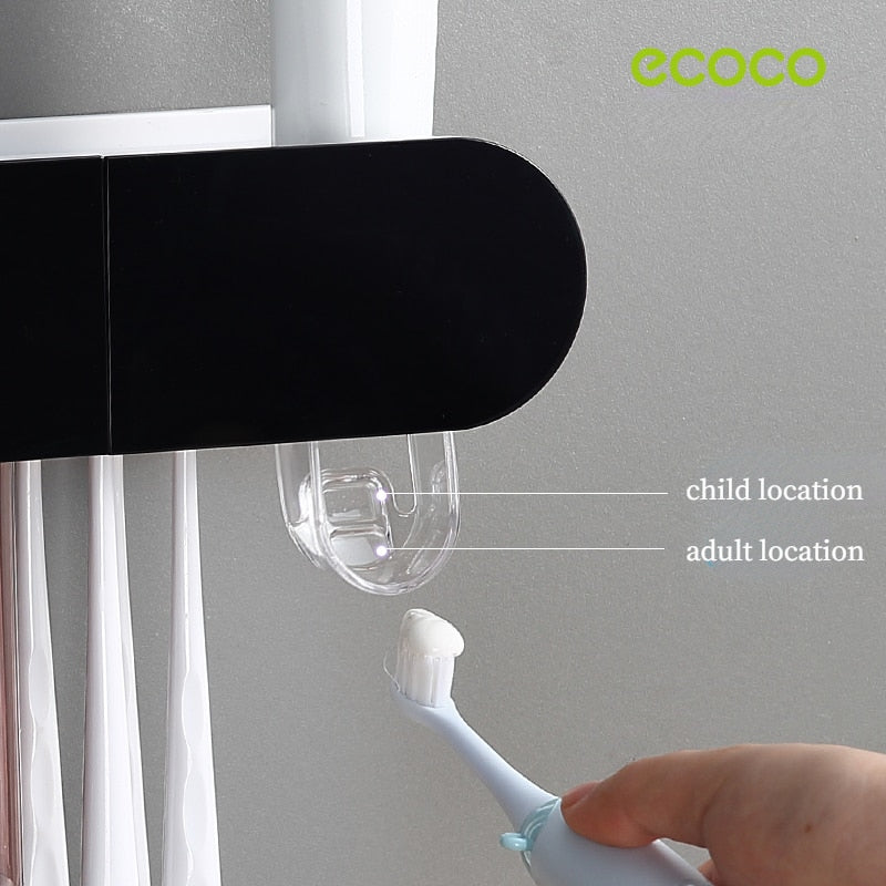 Inverted Magnetic Toothbrush Holder with Automatic Toothpaste Dispenser: Convenient storage rack for bathroom accessories.